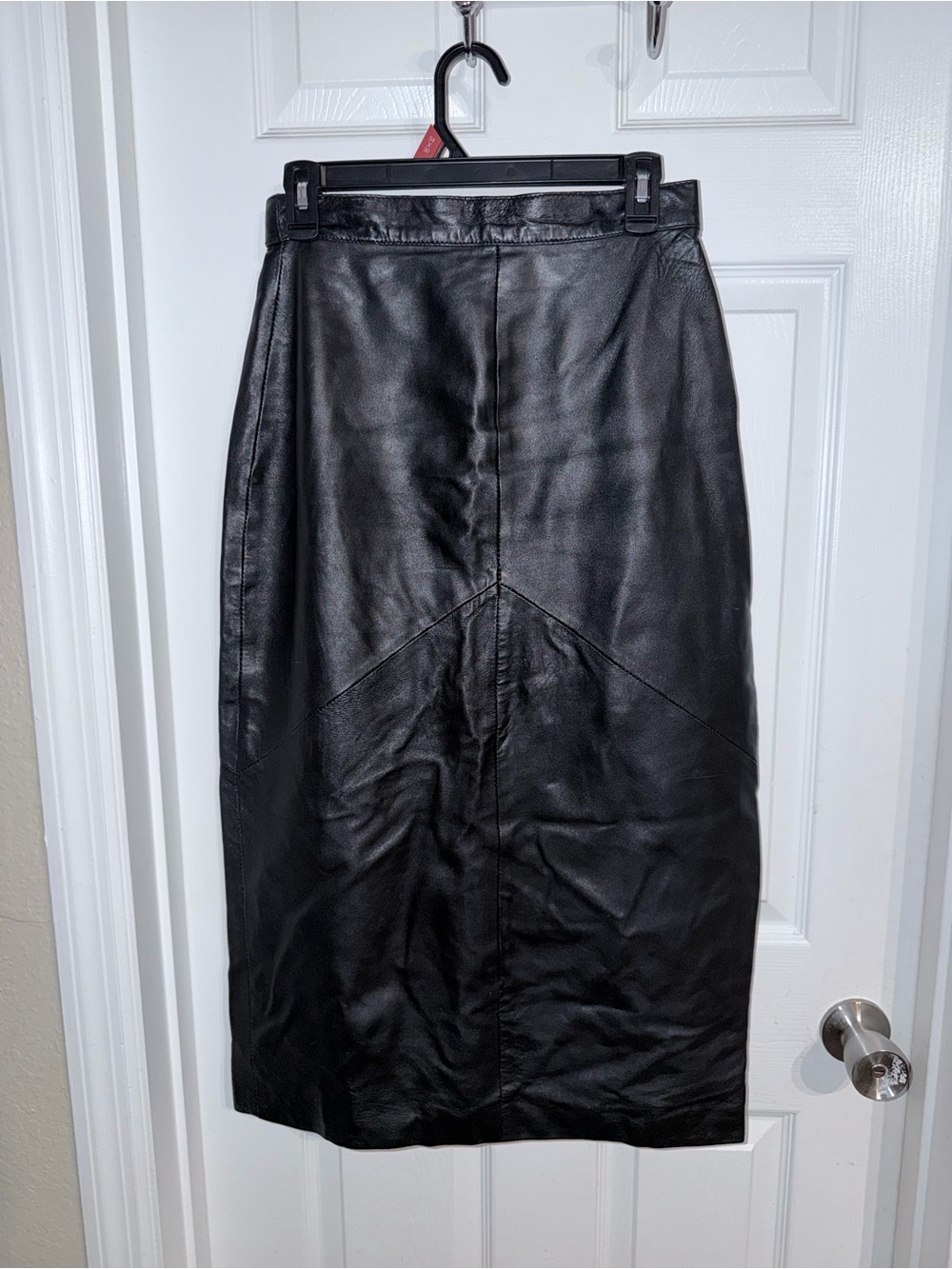 Source Unknown Black Leather Midi Skirt